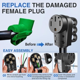 Nilight 50 Amp RV Female Replacement Plug with Handle ETL Listed