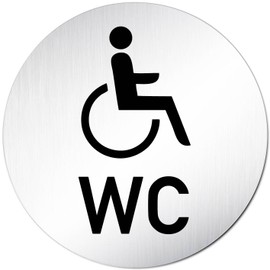 Türschilder24 XXL Toilet Sign, Diameter 100 mm, Wheelchair and Toilet Accessible, Aluminium (Anodised), Safety Sign