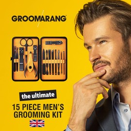 Groomarang 15 Piece Manicure Set for Men Stainless Steel Nail Clipper and Grooming Tool Set with Luxury Travel Case