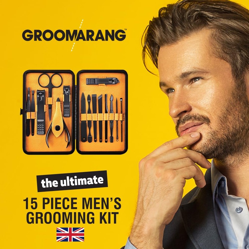 Groomarang 15 Piece Manicure Set for Men Stainless Steel Nail