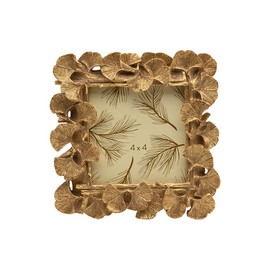 SYLVIA'S SHOP Vintage 4x4 Square Picture Frame, Small Antique Ornate Gold Ginkgo Leaf Photo Frame, Table Top Display and Wall Hanging Home Decor, Old Fashioned Gorgeous Photo Gallery Art