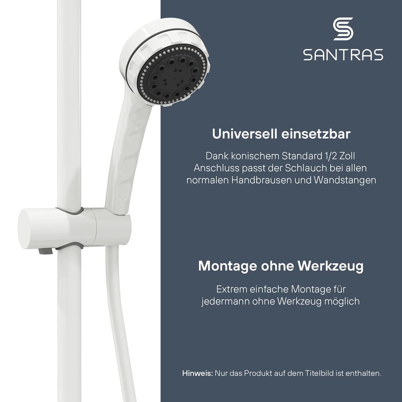 SANTRAS® Premium Shower Hose White 1.50 m with Flow Limiter