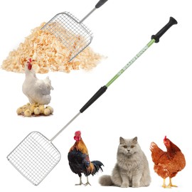 Sand Dipper Cat Poop Scooper & Chicken Poop Scooper - Rugged Big 6" Square Stainless Steel Long Handle for Home Kitty Litter Scoop & Farm Chicken Coop Scooper (Junior)