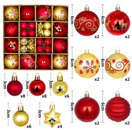 Christmas Decorations,H HOME-MART 44Pcs Christmas Tree Baubles,Christmas Ball Ornaments|Hanging Christmas Baubles Balls Ornaments Set|Christmas Tree Pendants Decorative (44 Pcs Style C)
