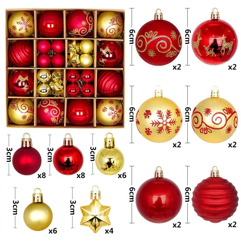 Christmas Decorations,H HOME-MART 44Pcs Christmas Tree Baubles,Christmas Ball Ornaments|Hanging Christmas