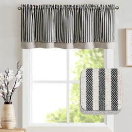jinchan Linen Stripe Curtain Double Layer Valance for Windows 18 Inch Light Filtering for Kitchen Living Room Bathroom Rustic Farmhouse Window Treatment Rod Pocket Design 1 Panel Black on Linen