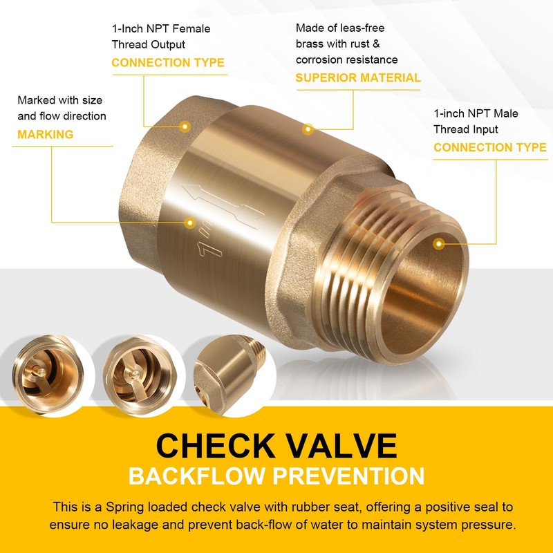 One Way Brass Check Valve, 1" NPT male in/ 1"