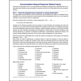 Employee Medical Inquiry Request Form for Disability Accommodations, 8.5 x 11, 75 Pack, J. J. Keller & Associates, Inc.