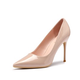 Elisabet Tang High Heels, Womens Pointed Toe Slip on Stilettos Party Wedding Pumps Basic Shoes Nude 8.5