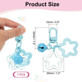 PATIKIL Star Keychain, 7 Pcs Candy Color Acrylic Pentagram Key Chain Stars Charms Bell Pendant Keyring Clip for Keys Bag Accessories, Blue