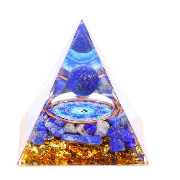 Moonstone Crystal Orgone Pyramid - Lapis Lazuli Ball Tai Chi - Ogan Crystal Energy Tower - Nature Reiki Healing Chakra Crushed Stone Jewelry - 5cm