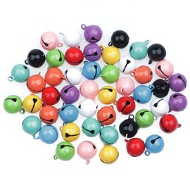HUASUN Pack of 50 14 mm bells, colourful metal bells, coloured bells, craft bells, sleigh bells, small bells for crafts, Christmas party decoration, DIY jewellery making, dog collar charm