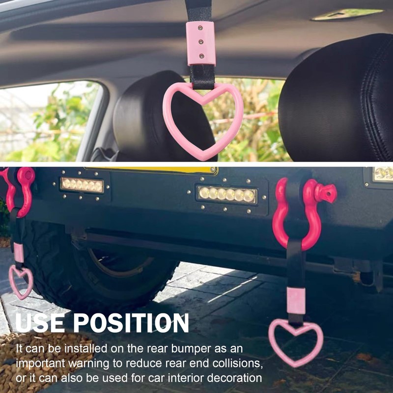 Zikefest 2PCS Heart Shaped Car Handle Straps, Rear Bumper Warning