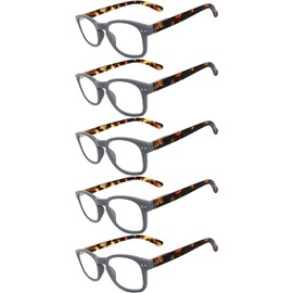 OWL 5 Pack Reading Glasses, UV Protected Spring Hinge Reading Eyeglasses for Women & Men, Dark Elegant Readers for Men Women 1.25