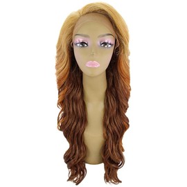 LUXLUXE Asana Wavy 26 Inch 7x4 Women's Lace Front Wig, Good Heat Resistant Fiber, 20+ Shades of Natural, Dip Dyed, Highlight Colors (Strawberry Blonde)