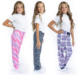 Sleep On It Girls Pajama Pants 3 Pack Fleece and Jersey Sleep Pants with Elastic Waist Assorted Prints Sizes 7-16