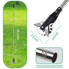 Wheel Rotary Edger, Adjustable 63” Manual Lawn Edger Tool with Gloves, Stainless Steel Trimmer for Sidewalk, Grass and Weed Edging, Ideal for Garden Landscaping and Yard Maintenance