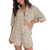 BWQ Women's Knit 2 Piece Outfits Casual Striped Button Down