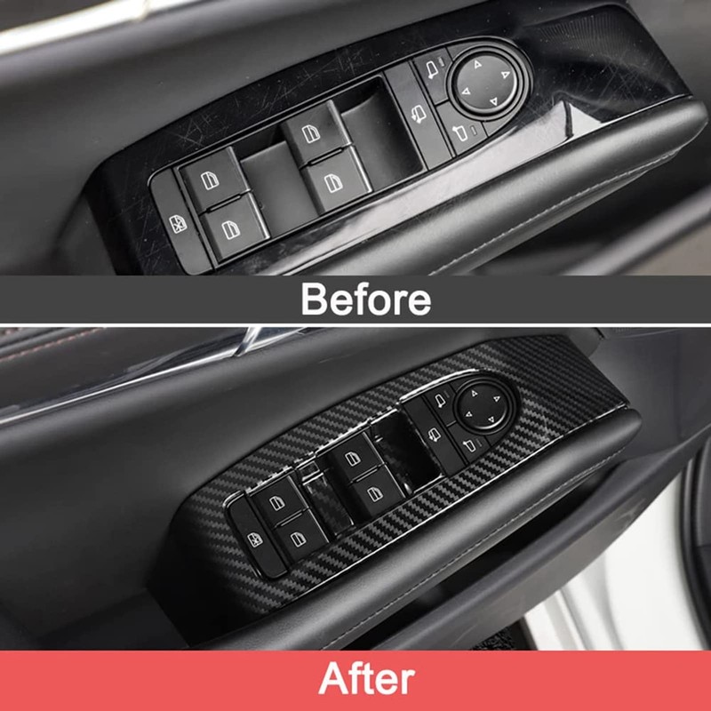 4 Pieces Door Window Switch Trim Carbon Fibre Style Replacement