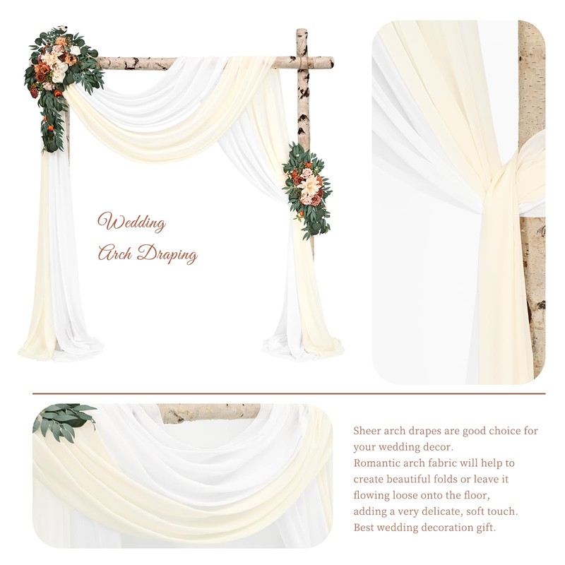 Wedding Arch Draping Fabric,2 Panels 28" x20ft Ivory and Cream