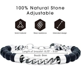 BLACKJACK Men’s Genuine Gemstones Adjustable Bead Bracelets, 316L Stainless Steel, Onyx/Tiger Eye/Lapis Lazuli/Lava Stone Blue Coral/Redwood, Simple Jewelry Gifts (Onyx)