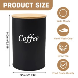 Airtight Coffee Canister 500 g, 500 ml Coffee Bean Container, Airtight Coffee Container for Coffee Beans Storage, Coffee Tin for Coffee with Lid Made of Wood in Matt Black