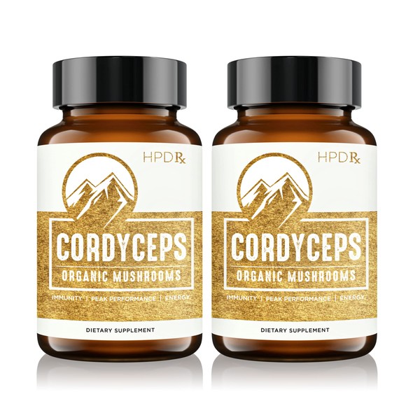 HPD Rx Premium Organic Cordyceps Mushroom Extract Performance Supplement for Energy, Endurance and Immunity | 2250 mg, 240 Capsules, Pack of 2
