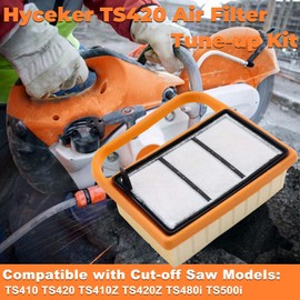 Air Filter Set for Stihl TS410 TS420 Concrete Cut Off Saw, for Stihl TS420 Tune Up Kit, TS410 TS420 Air Filter Kit with Primer Bulb Fuel Cap 4238 141 0300, 4238 140 4404 A