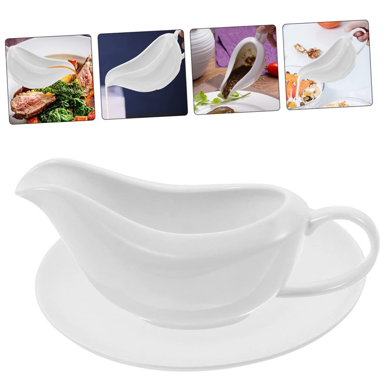 Ciieeo 1 Set Ceramic Gravy Boat with Saucer Versatile Sauce