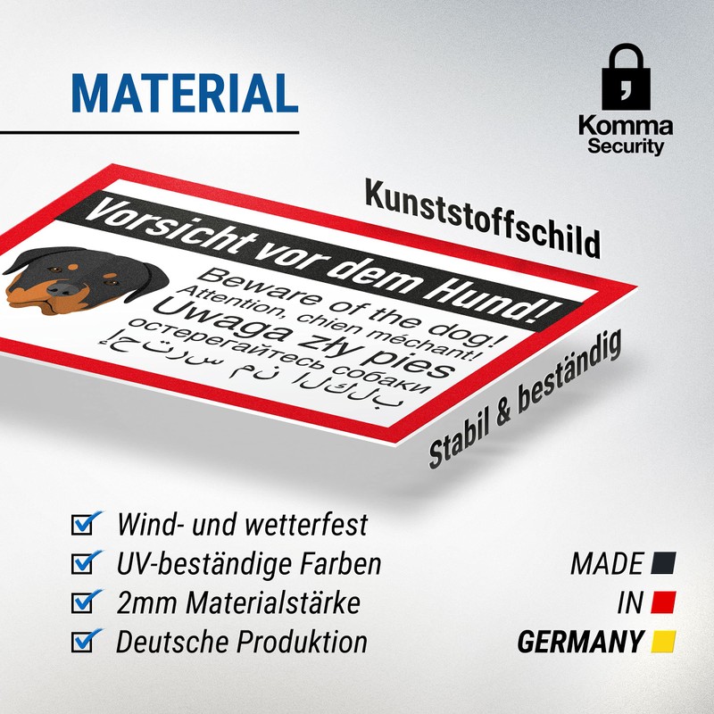 Komma Security Vorsicht vor dem Hund - Rottweiler Dogs Sign