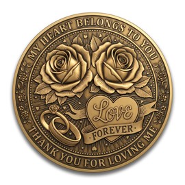 Romantic Keepsake Coin for Couples – Double-Sided Engraved Love Token with Roses and Wedding Rings – Promise Coin for Boyfriend Girlfriend – Anniversary Valentine’s Day Long Distance Relationship Gift