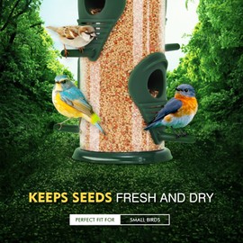 FEED GARDEN FEED GARDEN 2 Pack Tube Bird Feeders for Outdoors Hanging, 4 Ports,Premium Hard Plastic Finch Feeder Rust-Proof, Heavy Duty Metal Lid and Base Gifts Wild Bird Feeders 8.5 Inch Green