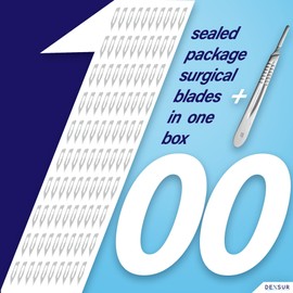 DEXSUR Scalpel Blades Sterile High Carbon Steel Dermablade, # 25 Surgical Blades for Dermaplaning, Individually Wrapped Box of 100 Pcs + # 4 Scalpel Handle