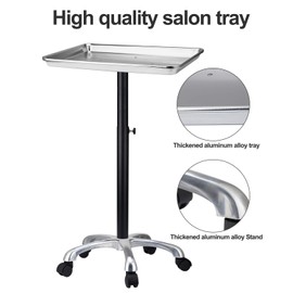 Salon Tray with Metal Feet, Height Adjustable Salon Tray on Wheels, Hair Color ServiceTray Durable and Non-Rusting