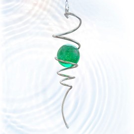 Eiryhope Gazing Ball Spiral Tail with Green Glass Orb, Spiral Tail for Wind Spinner, 3D Wind Spinners Stabilizer, Rotating Art Decor-Visual Illusion in Spinning, Indoor Outdoor Garden Decoration 13"