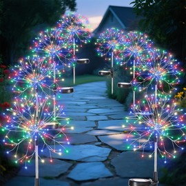 INMKALI Solar Garden Lights Outdoor Yard Decorations, 8 Pack 150Leds Pathway Lights, Fairy Firework Stake Light for Garden, Patio, Pathway, Flowerbed Multicolor