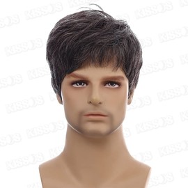 Men's Short Wig, Men's Wig, Bangs Wig, Wig, Silver, Gray, Brown, Business, Natural, Breathable, Short Hair, Unisex