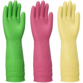 ccebwyny Kitchen Rubber Gloves - 3 Pairs Colorful Rubber Cleaning Gloves Reusable Non-Slip and Flexible for Household Washing Dishes Cleaning,Chores - Soft, Durable-Large