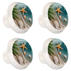 NEWzone 4 Pack Drawer Knobs Beach Starfishes Seashells Cabinet Knobs Crystal Glass Knobs Pulls Handles for Kitchen Cabinet Hardware Cupboard Door Dresser Wardrobe Home Decor