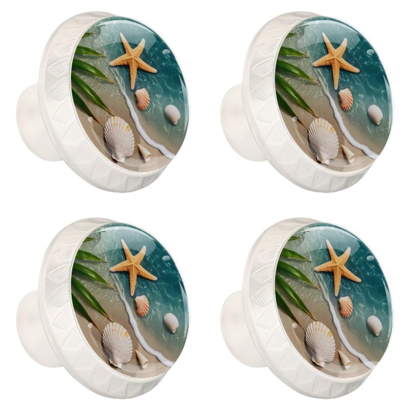 NEWzone 4 Pack Drawer Knobs Beach Starfishes Seashells Cabinet Knobs