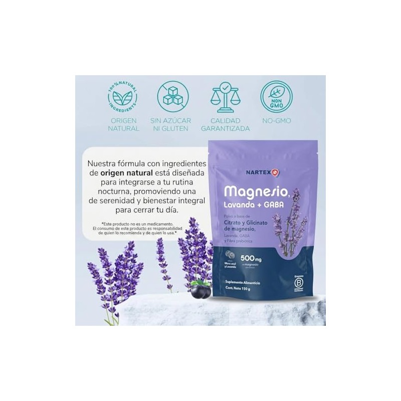 Citrato Magnesio Polvo GABA Lavanda Mora Azul Pack 2x150g