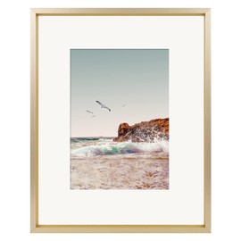 Frametory, 8x10 Aluminum Photo Frame for 5x7 Pictures with Mat or 8x10 Without, Real Glass, Wall or Tabletop Metal Picture Frame Collection (Gold, 1 Pack)