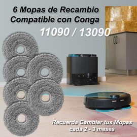 RM Pro 6 Mop Heads for Cecotec Conga 11090 Spin Revolution Home&Wash, Washable and Reusable Replacement Parts