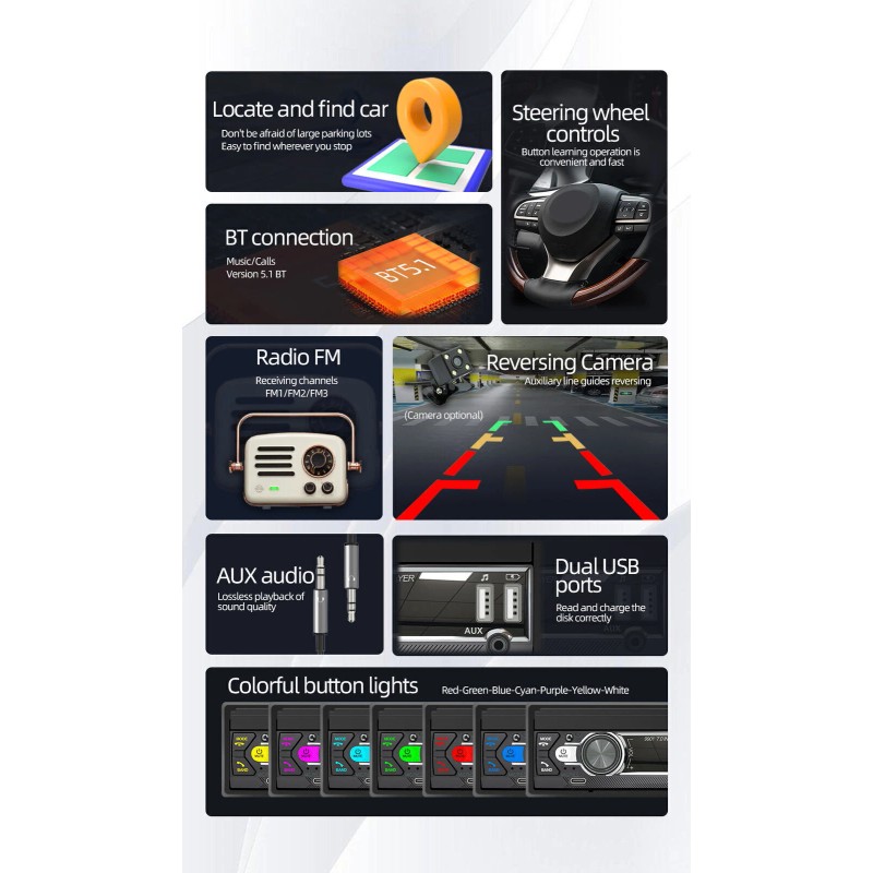 ESSGOO Flip Out Single 1 DIN 7" Car Stereo Touch