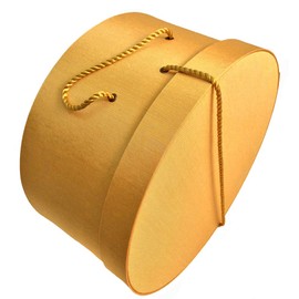 Sarah's Hat Boxes Classic Gold Hat Box – 21.5" x 11.5" (Dia. x Ht.) Handmade in USA – Odorless Non-Toxic Adhesive, Cording Handle – Premium Storage for Hats & Accessories