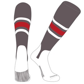 PEAR SOX OTC Baseball Softball Stirrup Socks (B, 5in) Graphite, White, Red