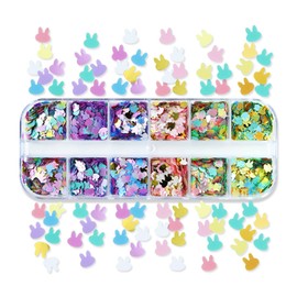 Rabbit Nail Art Glitter Sequins 12 Grids Nail Sequins 3D Holographic Rabbit Nail Decals Flakes for Acrylic Nails Manicure Paillettes Ultra-thin Glitters Nail Art Supplies for Women Nail Art Decoration