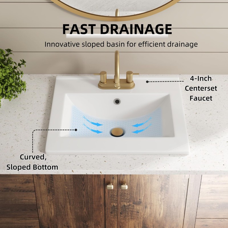 20"W x 18"D Drop In Bathroom Sink with 4-in Centerset