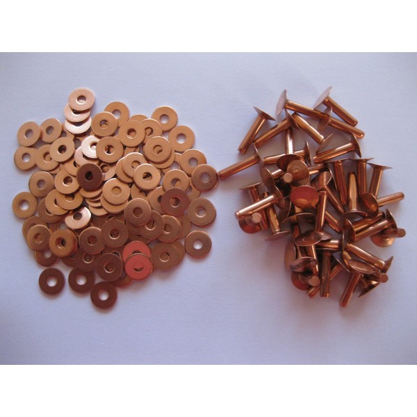 Copper saddlers rivets 10 Gauge x 1/2 with washers leather belt bag arts crafts, number in pack 10