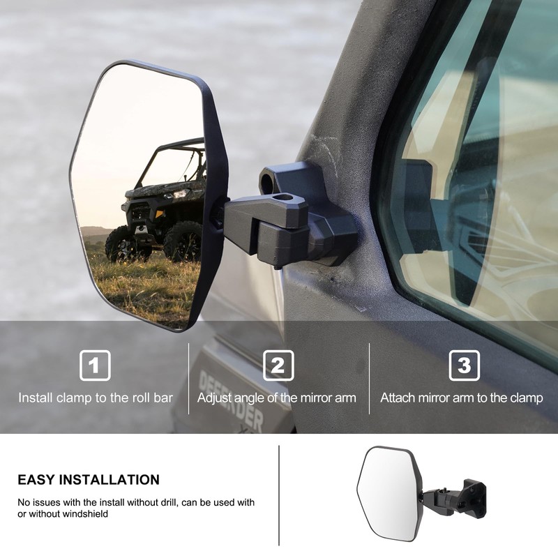 KIWI MASTER Upgraded Side Mirrors for 2016-2025 Can-Am Defender Accessories